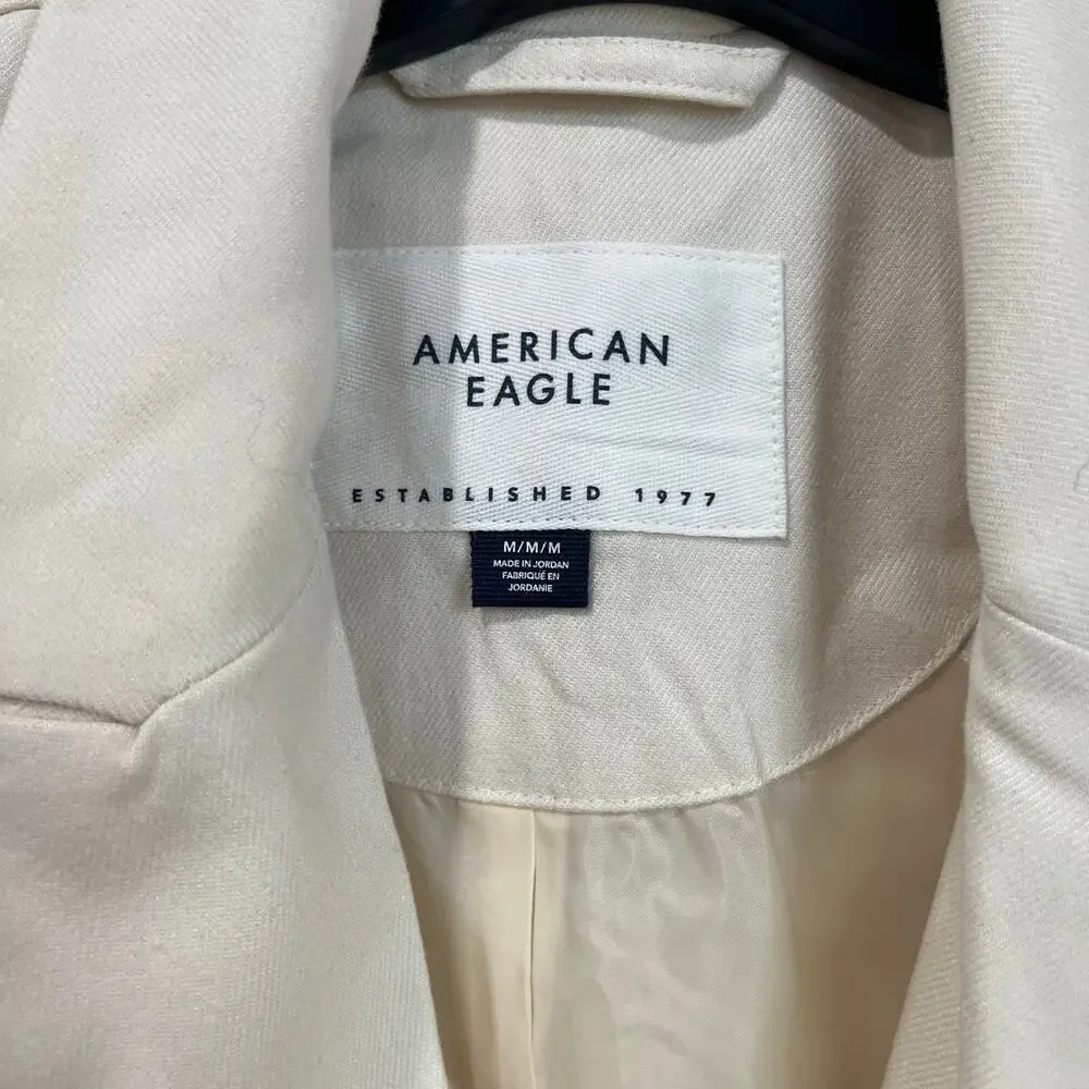 American Eagle Cropped Blazer Size M Ivory Double Breasted Office Chic - Picture 9 of 10